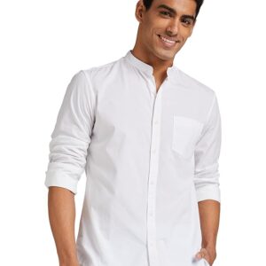 Home amazon brand symbol men's cotton shirt | chinese collar | casual | plain | full sleeve | summer regular fit (available in plus sizes)